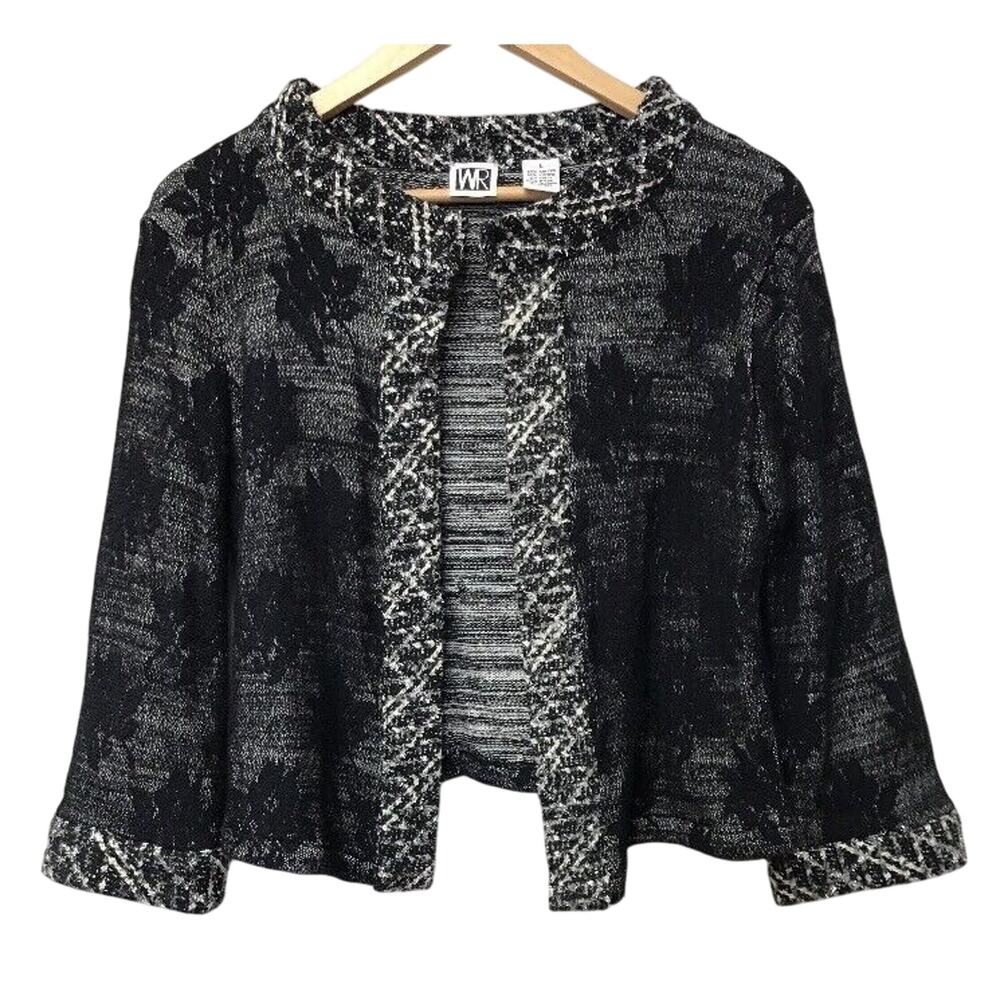 WR Sweater Womens Large Black White Gray Open Front